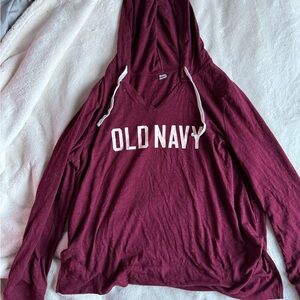 Old Navy Burgundy V‑Neck Hooded Pullover